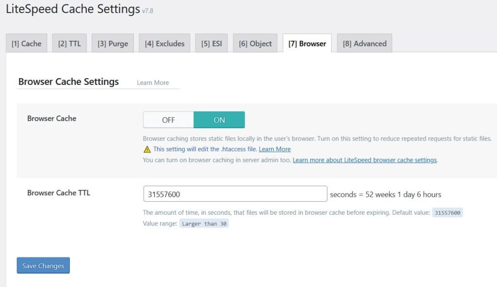 Litespeed Cache Browser Cache Settings